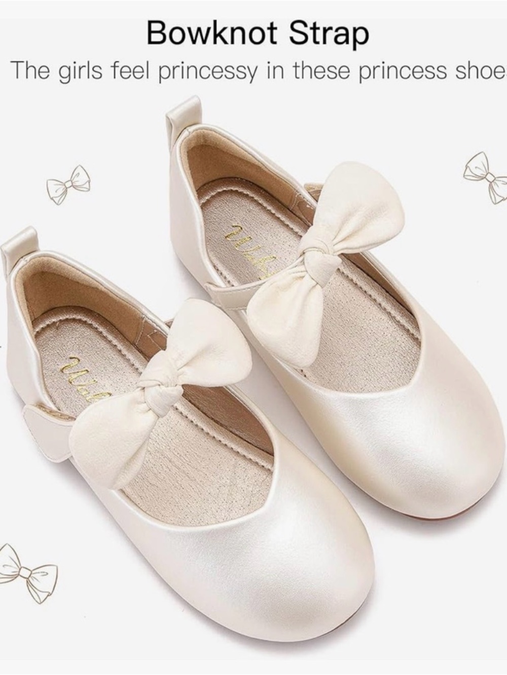 Girls Bowknot Strap Ballet Flats - Cream